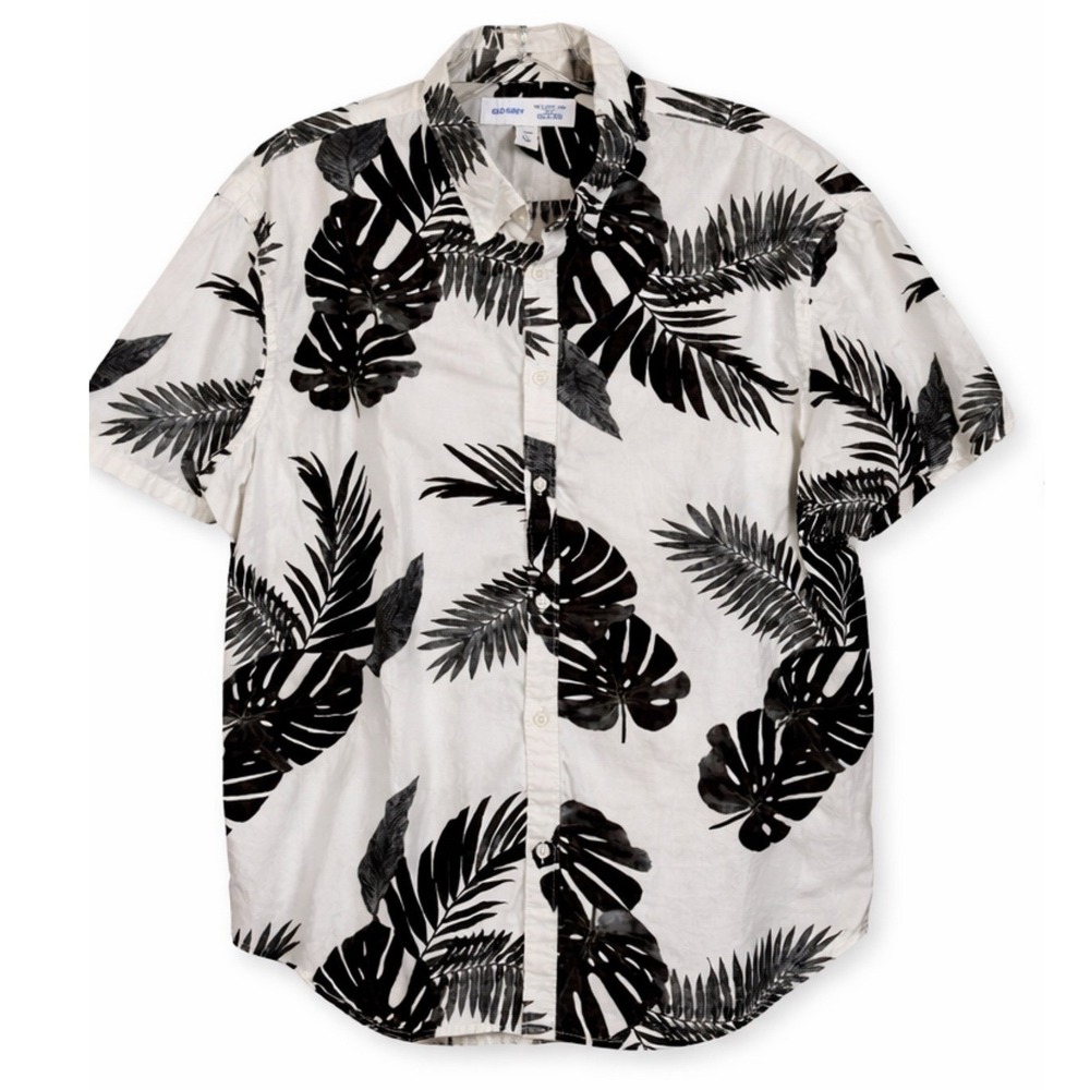 Old Navy‎ Mens XXL Slim Fit Built-In Flex Tropical Palm Button Down Shirt White